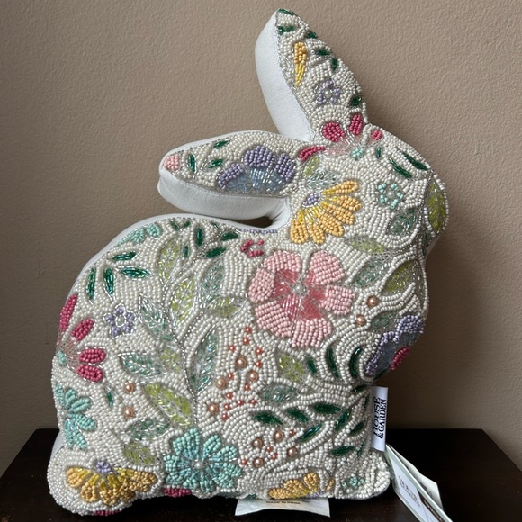 Other - House & Garden Beaded Easter Bunny Rabbit Shaped Pillow 15”x10” Floral New